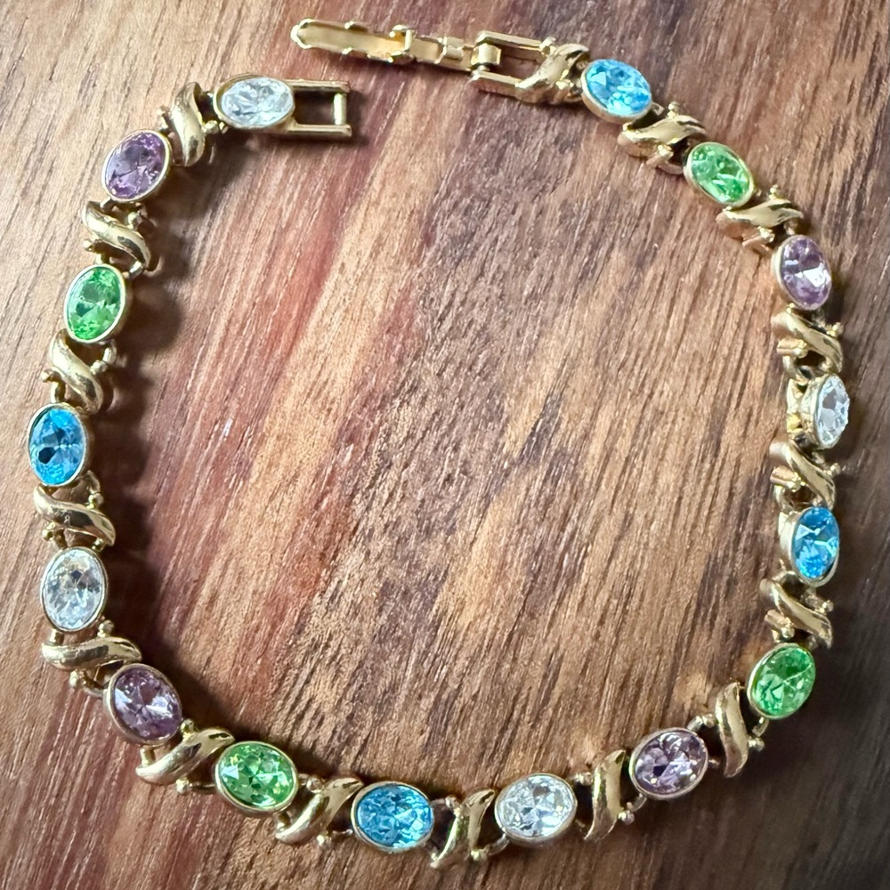 Multicolor Crystal Gold-Tone Tennis Bracelet